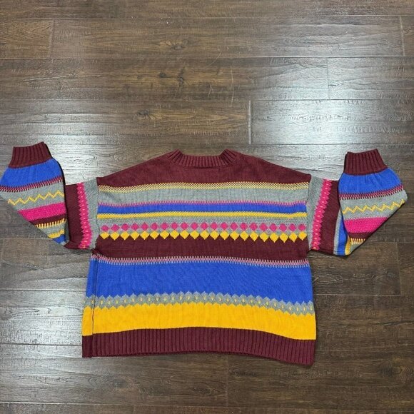 Lane Bryant Women Relaxed Crew-Neck Fair Isle Knitted Sweater Stripe Multicolor - Picture 1 of 9